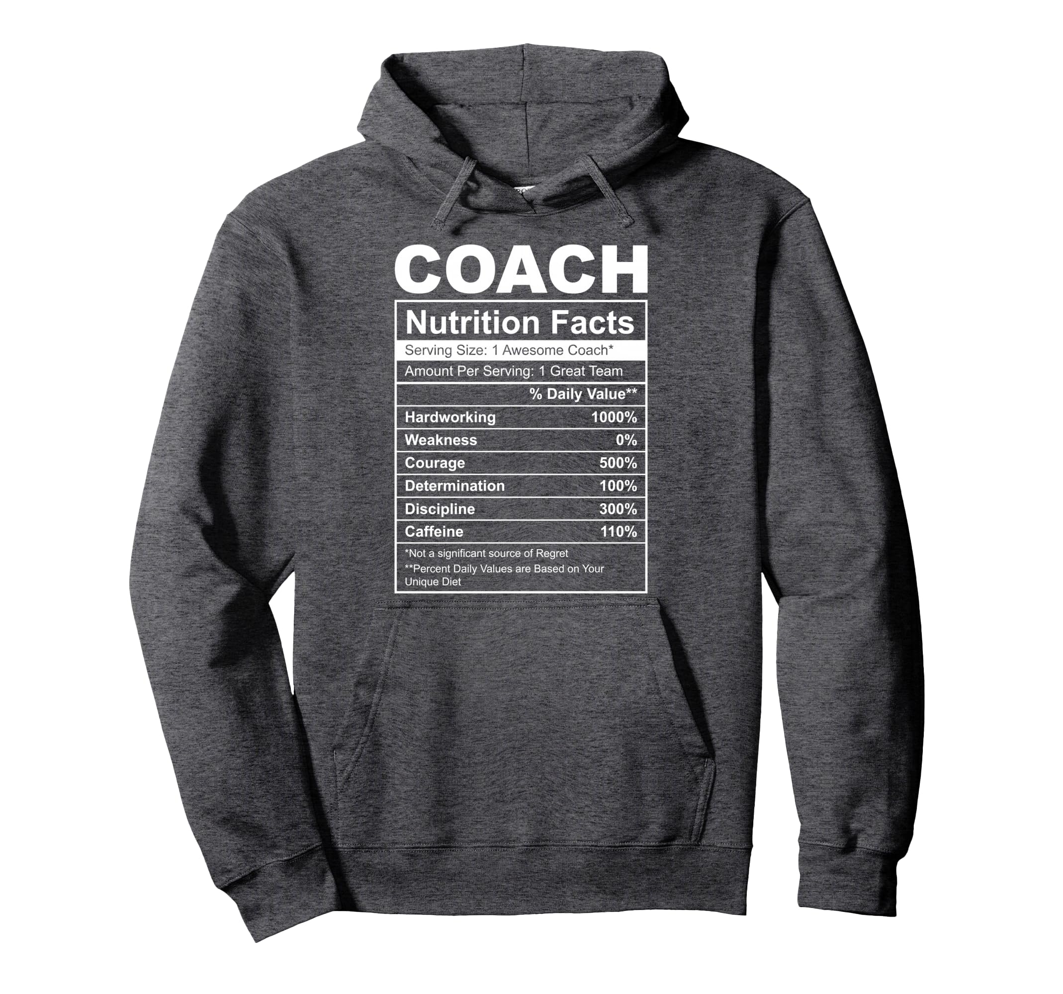 Funny Coach Nutrition Facts Label Sports Hoodie - Graphic Print for Adults - T-Shirt, Sweatshirt, Hoodie