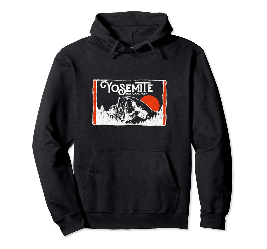 Distressed Half Dome Sun Badge Yosemite Hoodie - Unique Graphic Unisex - T-Shirt, Sweatshirt, Hoodie