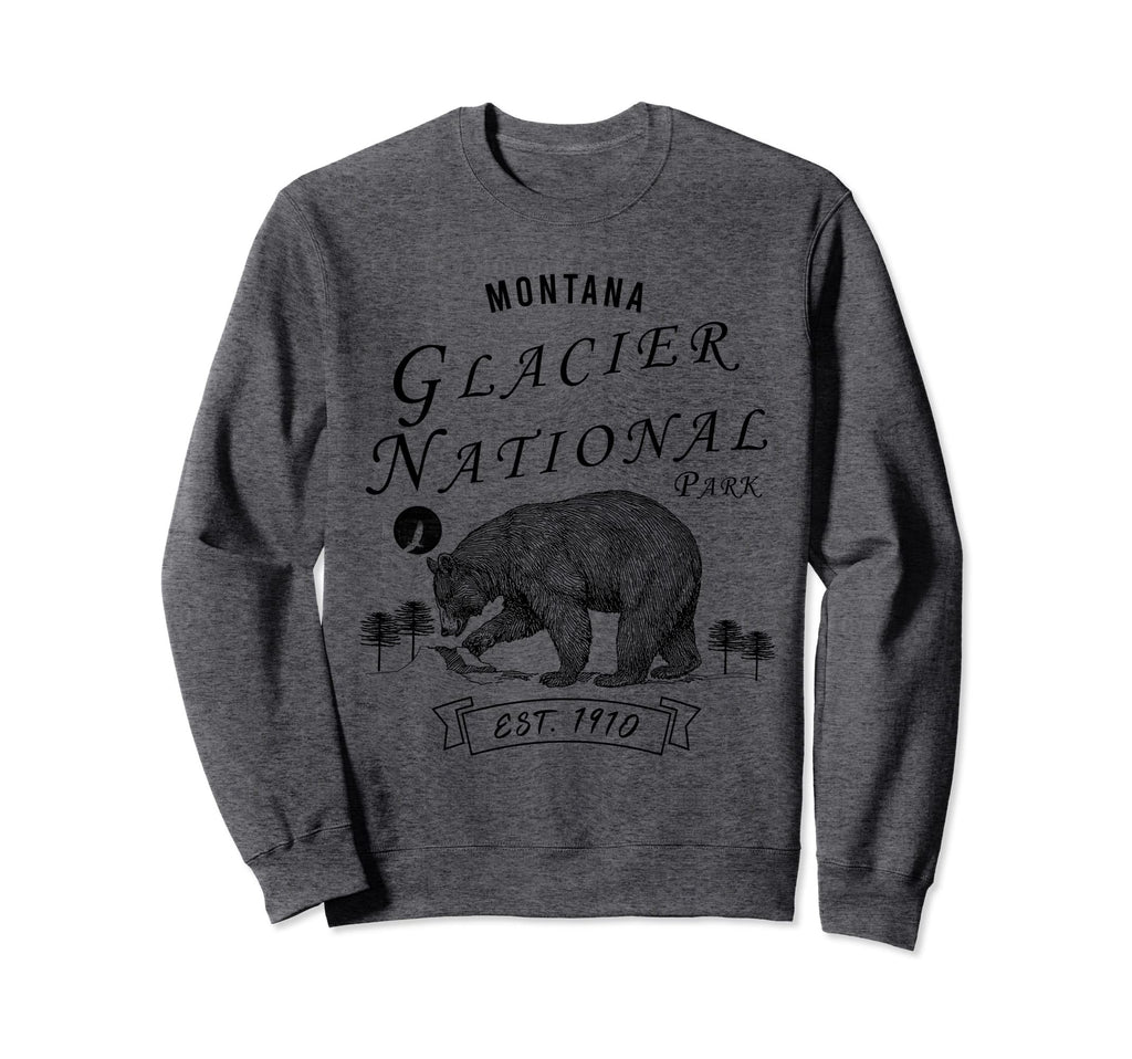 Glacier National Park Montana Bear Sweatshirt - Minimalist Print Men Women - T-Shirt, Sweatshirt, Hoodie