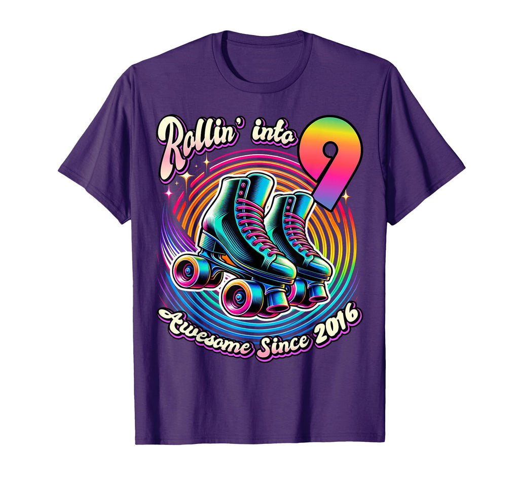Birthday Roller Skating 9Th Rollin T-Shirt - Fun Novelty Design Men Women - T-Shirt, Sweatshirt, Hoodie