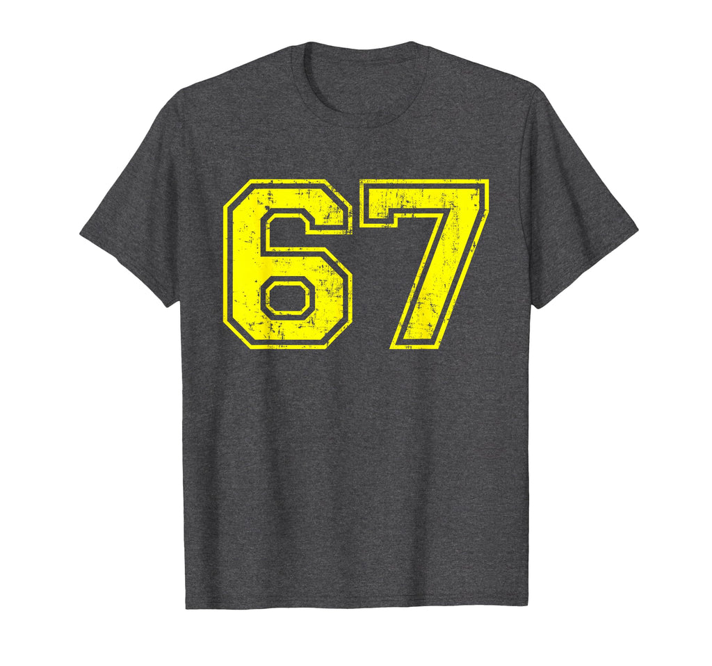 Number 67 Varsity Distressed Sport T-Shirt - Aesthetic Graphic Men Women - T-Shirt, Sweatshirt, Hoodie