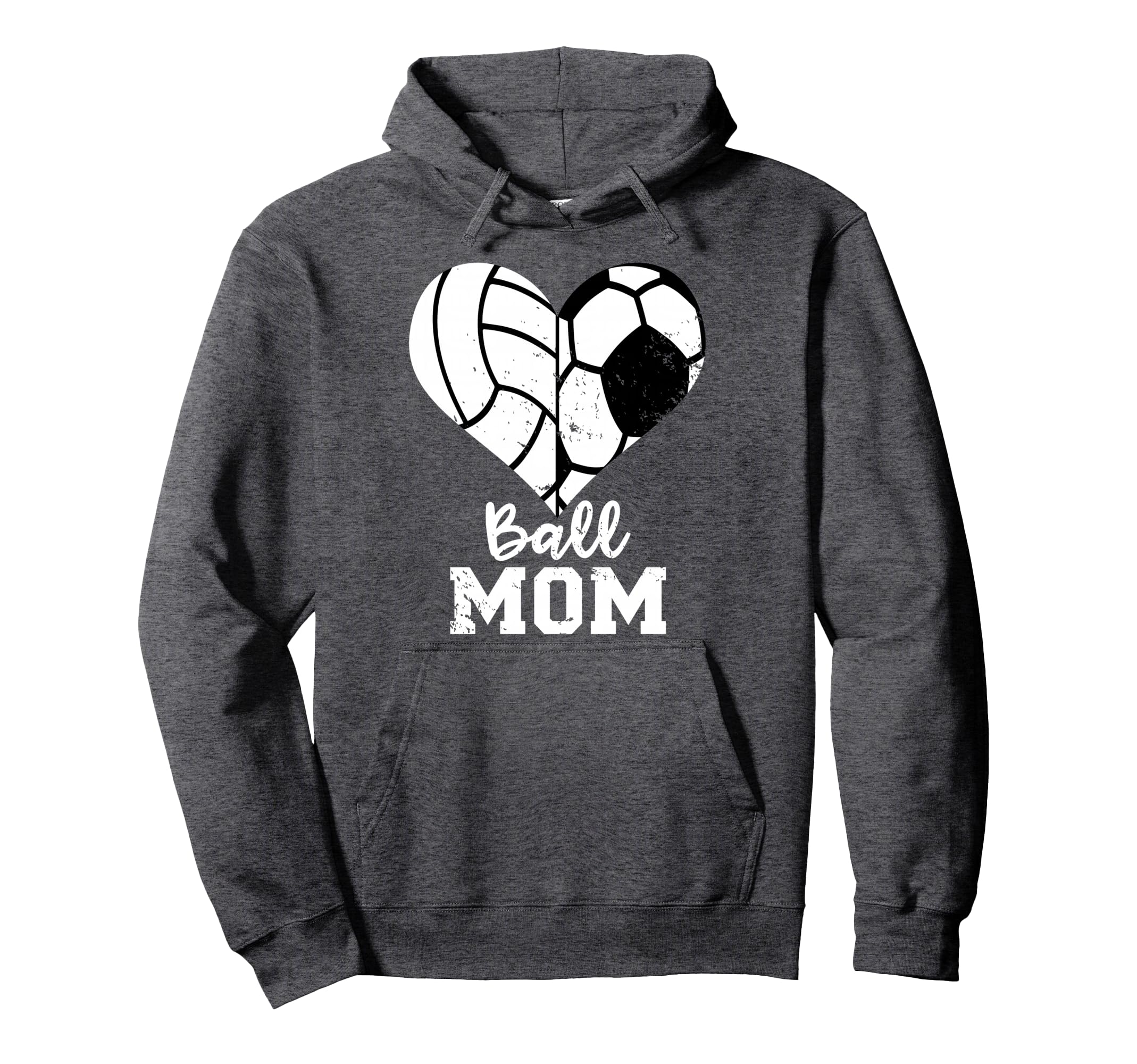 Ball Mom Heart Funny Soccer Volleyball Mom Hoodie - Unique Graphic Unisex - T-Shirt, Sweatshirt, Hoodie