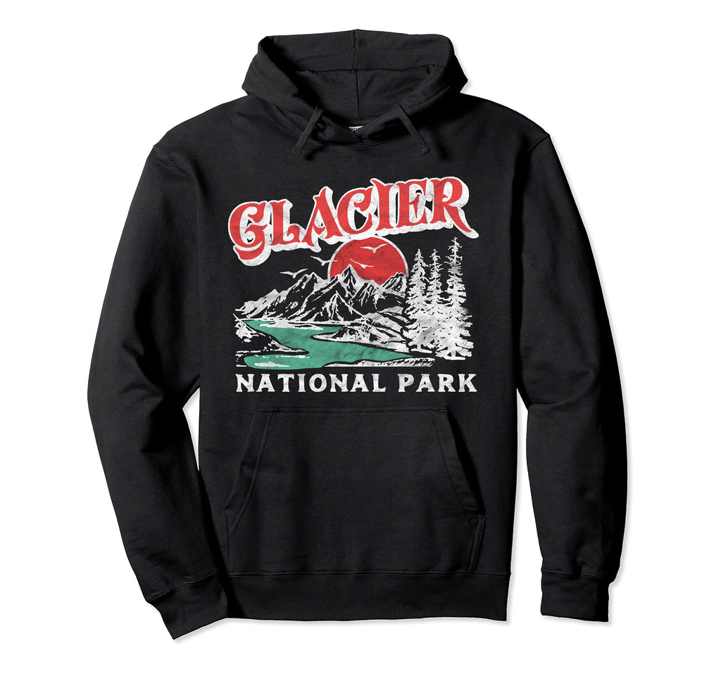 Glacier National Park 80S Mountains Hoodie - Novelty Apparel Unisex - T-Shirt, Sweatshirt, Hoodie