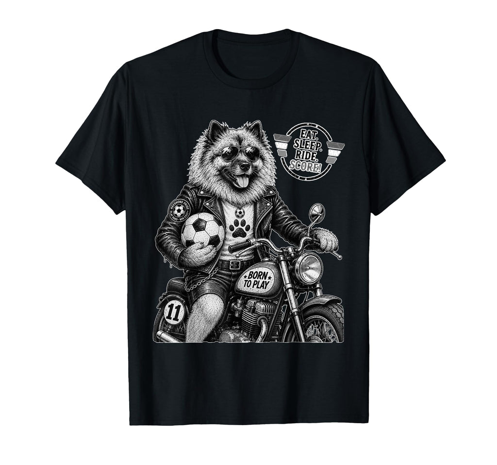 Keeshond Motorbike Love Footbal Soccer T-Shirt - Trendy Graphic for Adults - T-Shirt, Sweatshirt, Hoodie