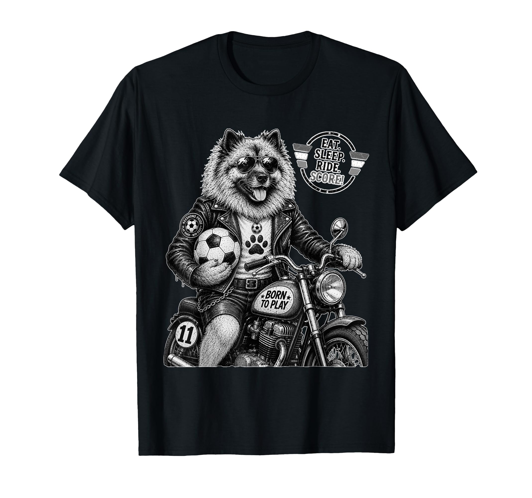 Keeshond Motorbike Love Footbal Soccer T-Shirt - Trendy Graphic for Adults - T-Shirt, Sweatshirt, Hoodie
