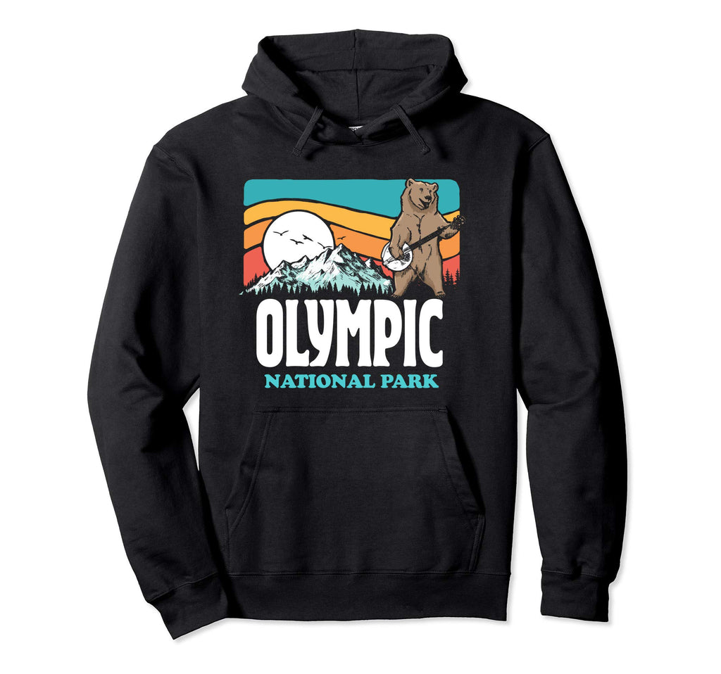 Olympic National Park Mountains Banjo Bear Hoodie - Trendy Graphic Unisex - T-Shirt, Sweatshirt, Hoodie
