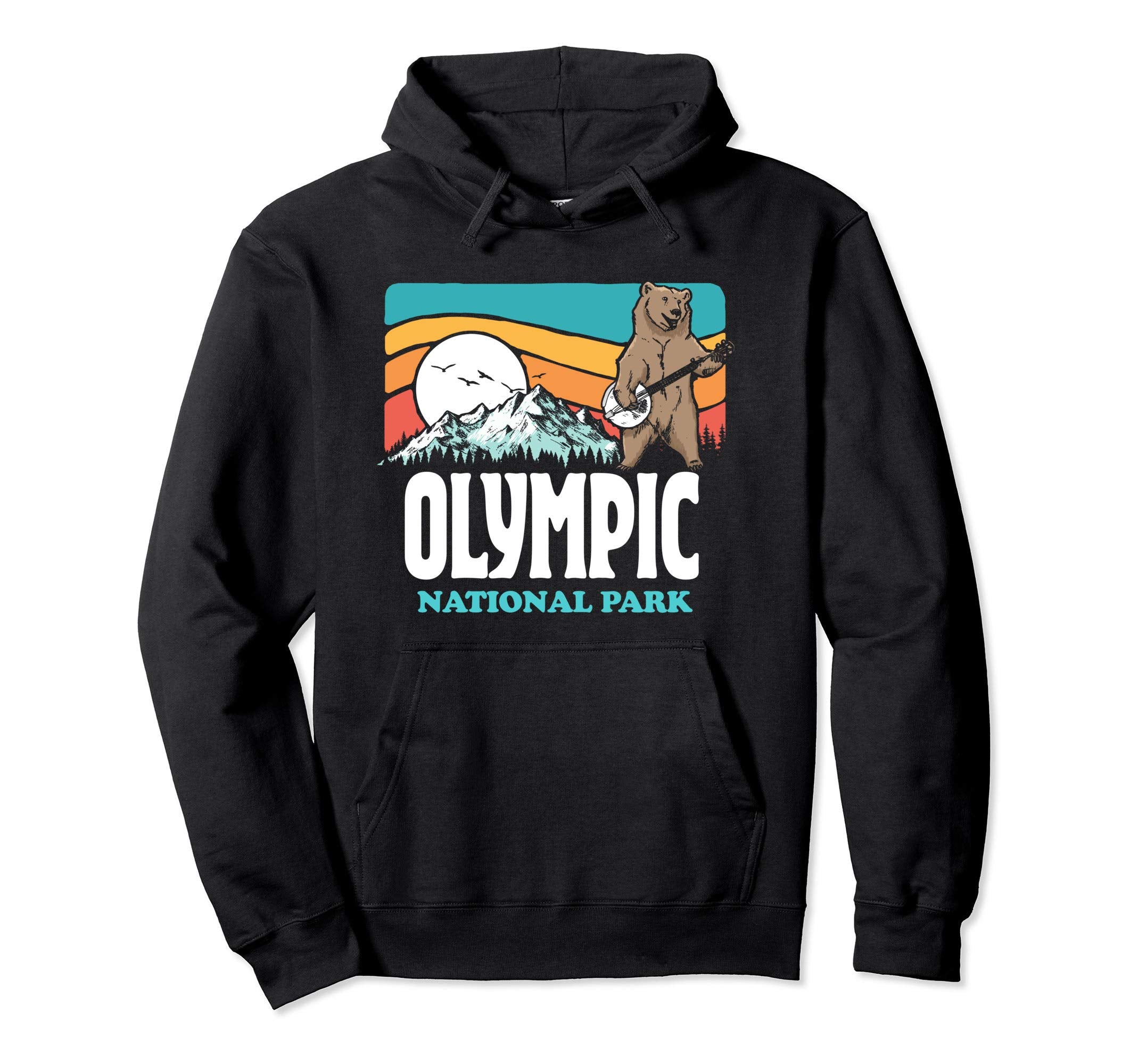 Olympic National Park Mountains Banjo Bear Hoodie - Trendy Graphic Unisex - T-Shirt, Sweatshirt, Hoodie