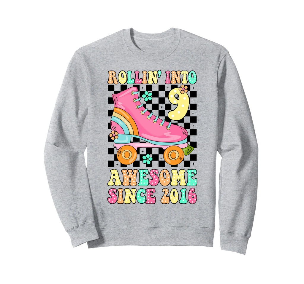 Rolling Into 9 Awesome Since 2016 Sweatshirt - Aesthetic Graphic Unisex - T-Shirt, Sweatshirt, Hoodie