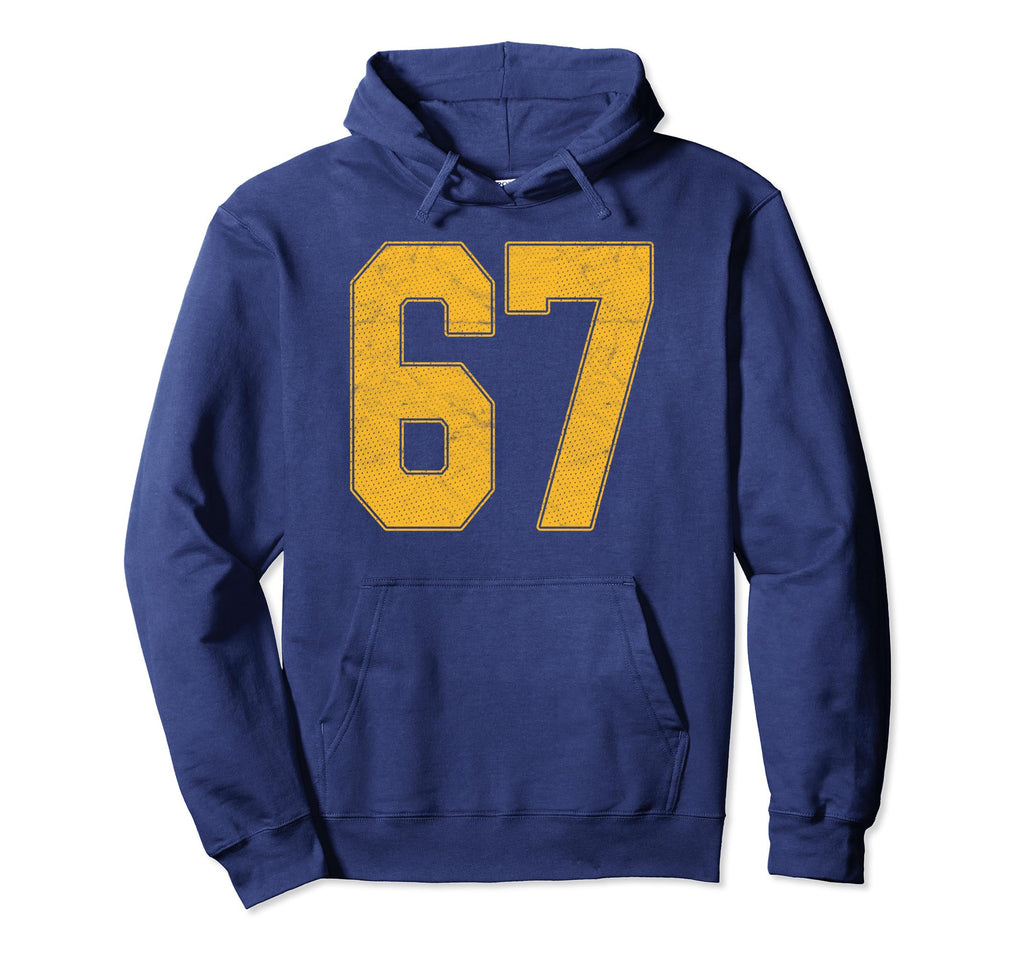 Number 67 Numbered Uniform Sports Hoodie - Fun Novelty Design for Adults - T-Shirt, Sweatshirt, Hoodie