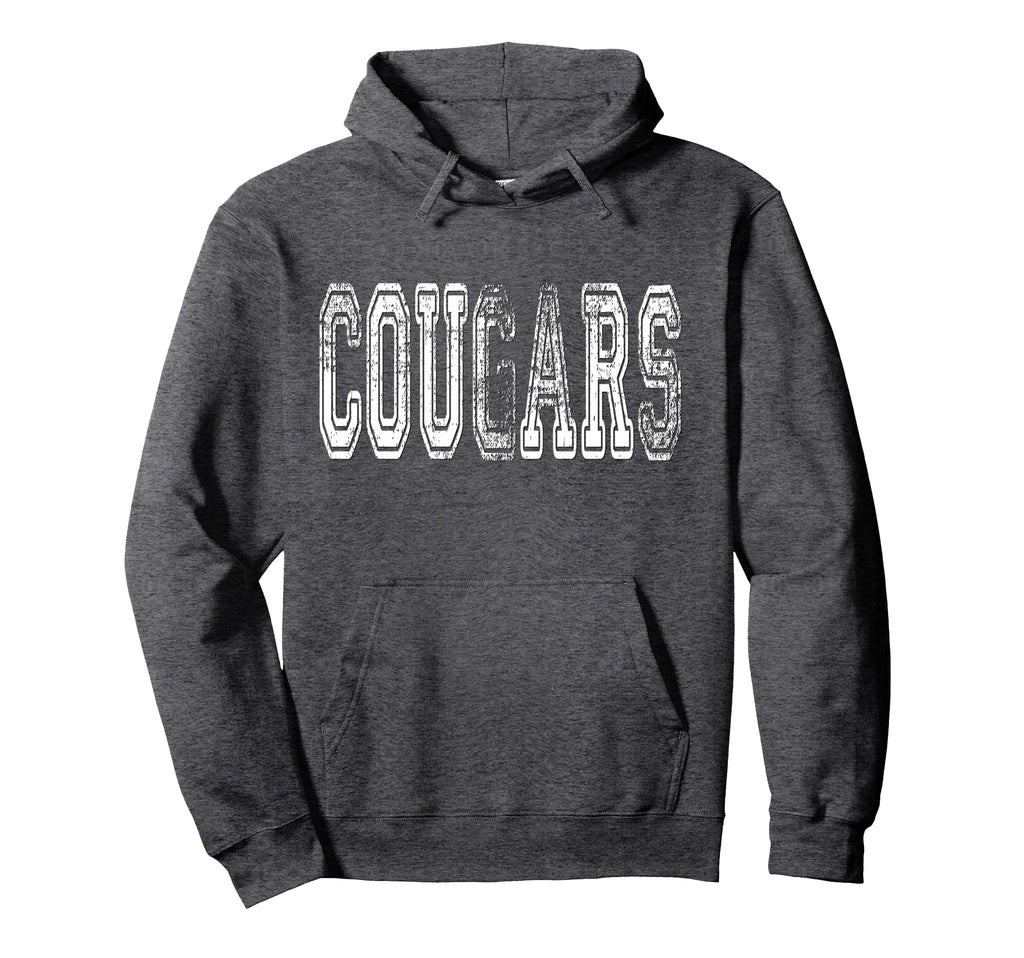 Cougars Mascot Distressed School Sports Hoodie - Unique Graphic Unisex - T-Shirt, Sweatshirt, Hoodie