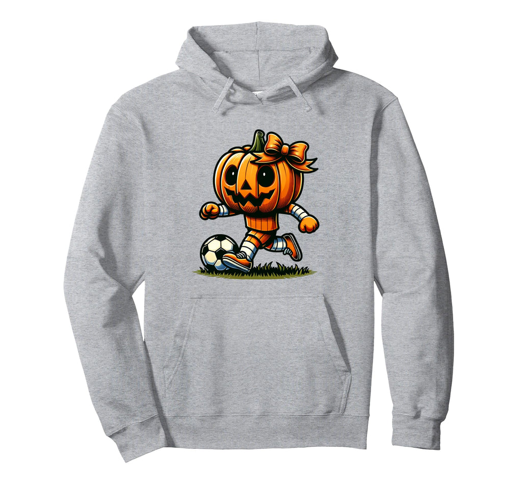 Pumpkin Playing Soccer Orange Bow Hoodie - Trendy Graphic Men Women - T-Shirt, Sweatshirt, Hoodie