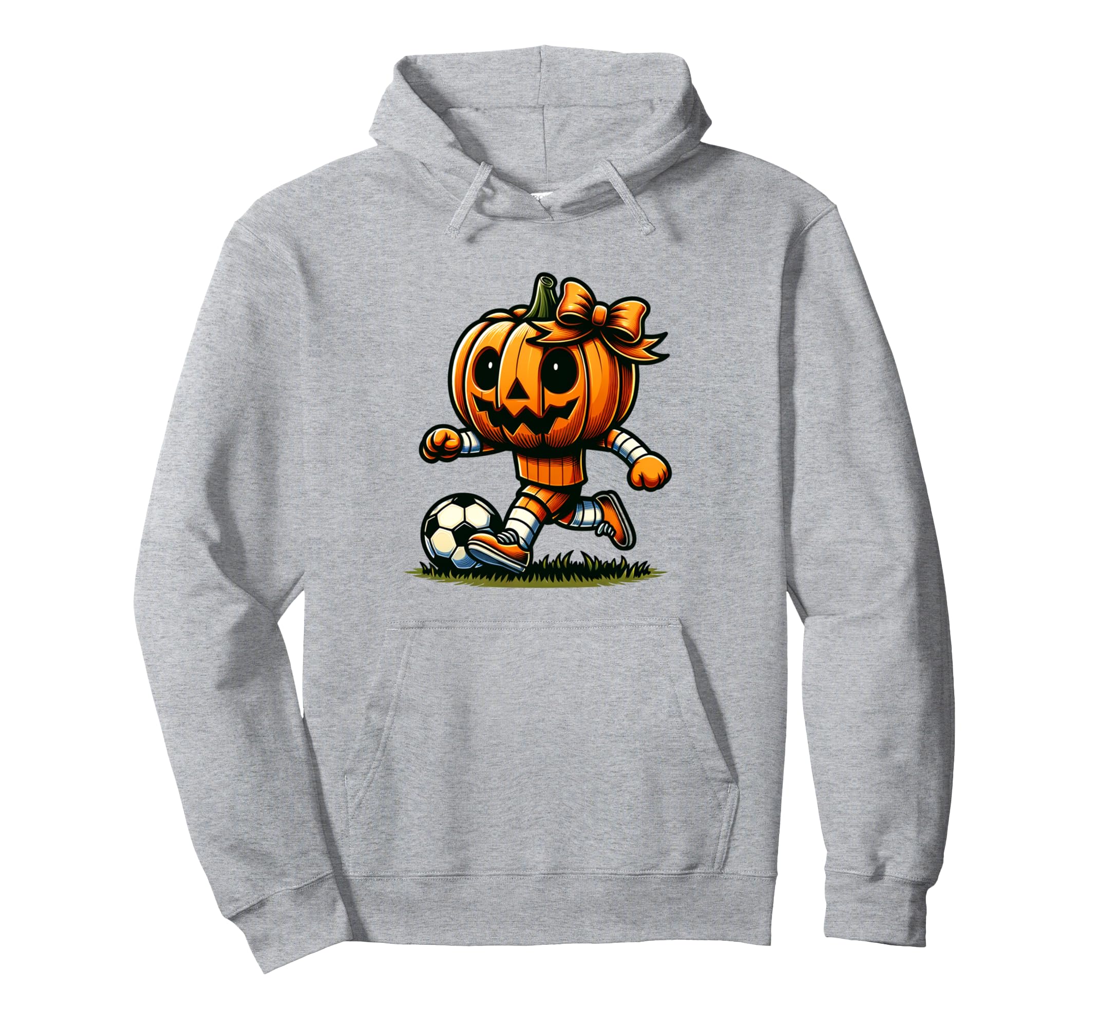 Pumpkin Playing Soccer Orange Bow Hoodie - Trendy Graphic Men Women - T-Shirt, Sweatshirt, Hoodie