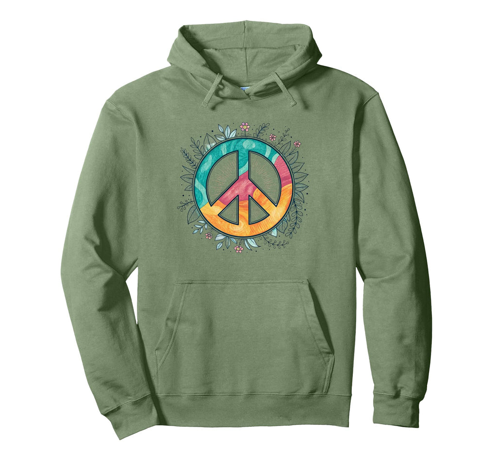 Peace Sign Hippie Floral Hoodie - Casual Everyday Wear for Adults - T-Shirt, Sweatshirt, Hoodie