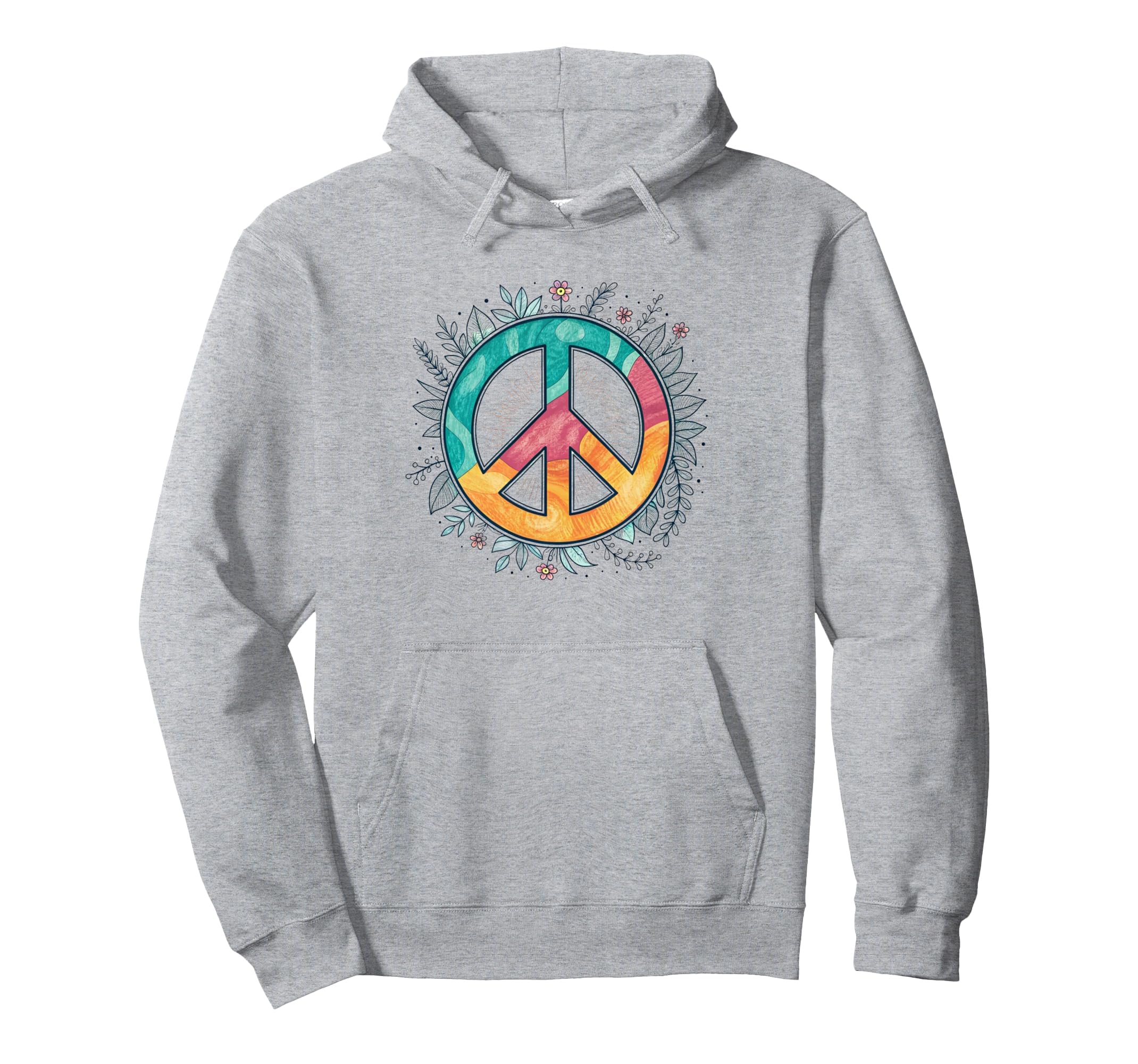 Peace Sign Hippie Floral Hoodie - Graphic Print Men Women - T-Shirt, Sweatshirt, Hoodie