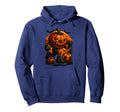 Happy Halloween Scary Pumpkin Showing Hoodie - Novelty Apparel for Adults - T-Shirt, Sweatshirt, Hoodie