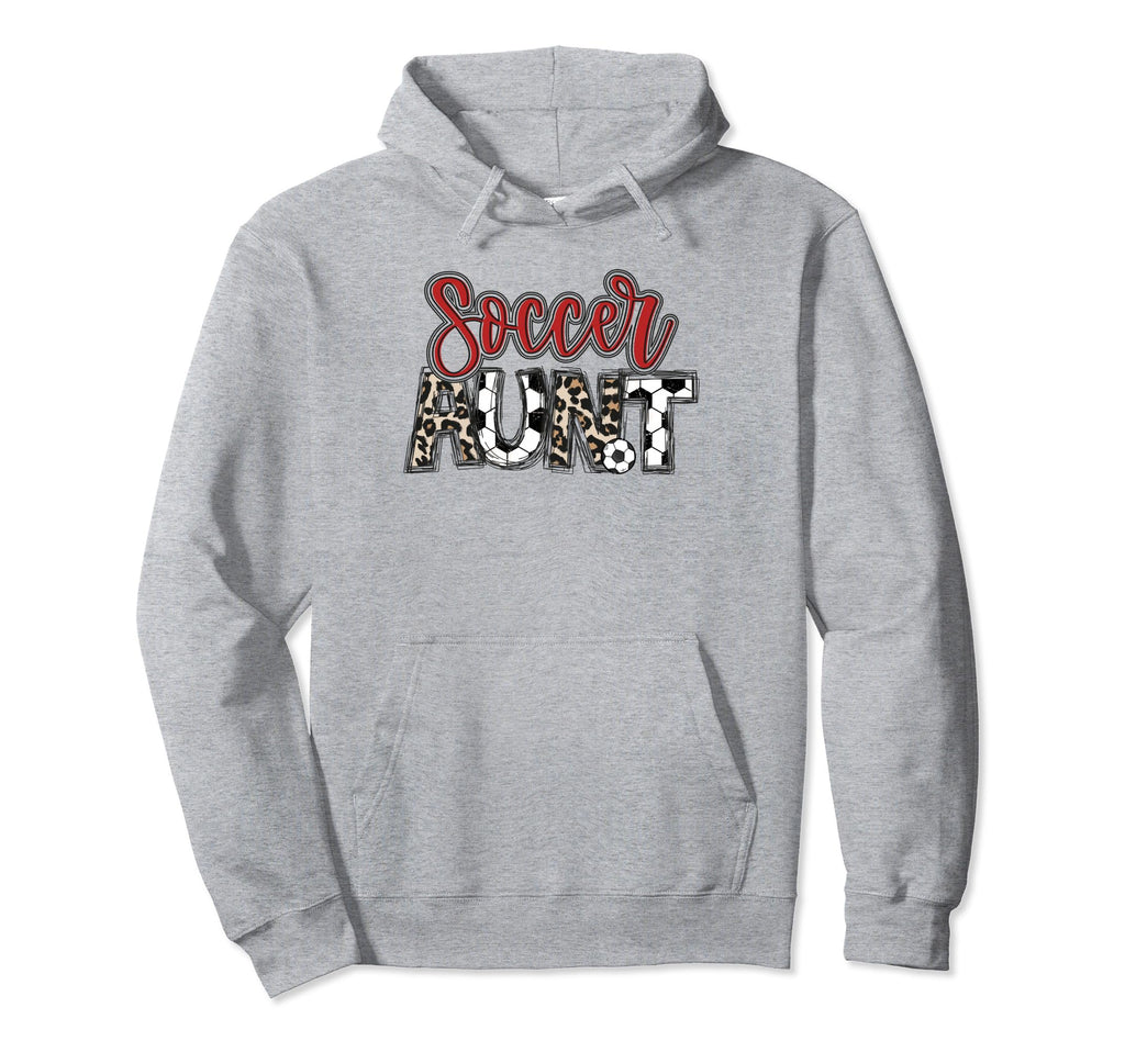 Soccer Aunt Leopard Red Soccer Auntie Hoodie - Graphic Print for Adults - T-Shirt, Sweatshirt, Hoodie