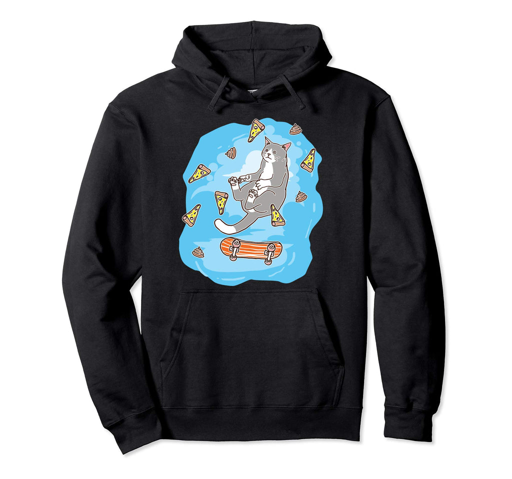 Skateboard Cat Pizza Poop Funny Skater 90S Hoodie - Graphic Print Unisex - T-Shirt, Sweatshirt, Hoodie