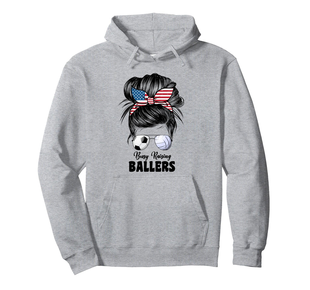 Busy Raising Ballers Volleyball And Soccer Hoodie - Unique Graphic Unisex - T-Shirt, Sweatshirt, Hoodie