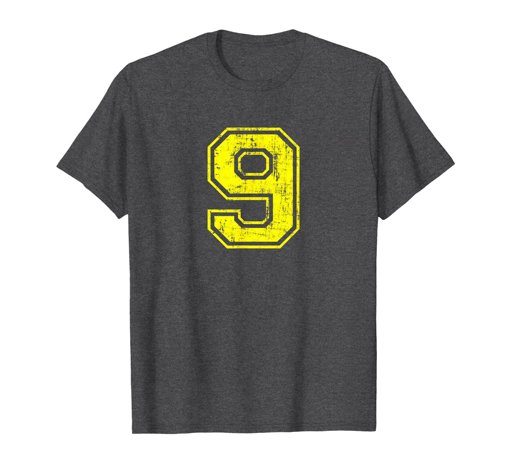 Number 9 Nine Varsity Distressed T-Shirt - Novelty Apparel for Adults - T-Shirt, Sweatshirt, Hoodie