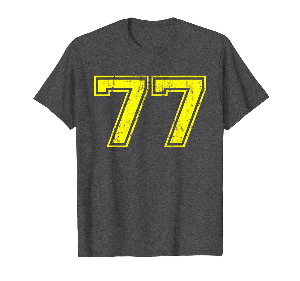 Number 77 Varsity Distressed Sport Team T-Shirt - Streetwear Style Unisex - T-Shirt, Sweatshirt, Hoodie