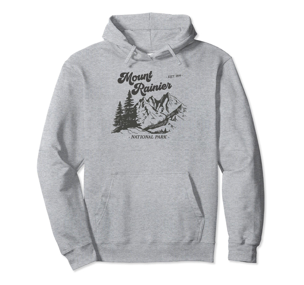 Mount Rainier Mountains Sun 80S Hoodie - Fun Novelty Design for Adults - T-Shirt, Sweatshirt, Hoodie