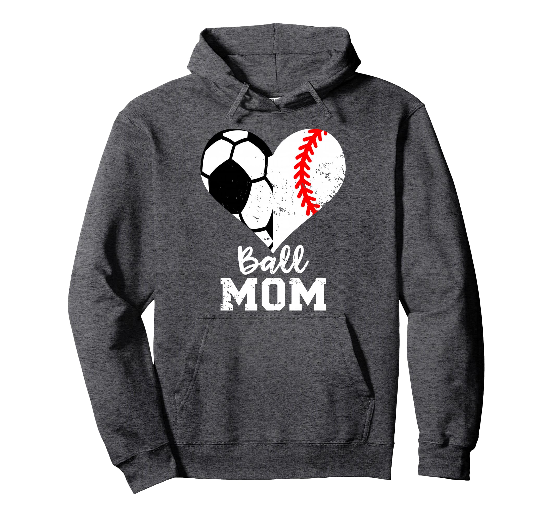 Ball Mom Heart Funny Baseball Soccer Hoodie - Minimalist Print for Adults - T-Shirt, Sweatshirt, Hoodie