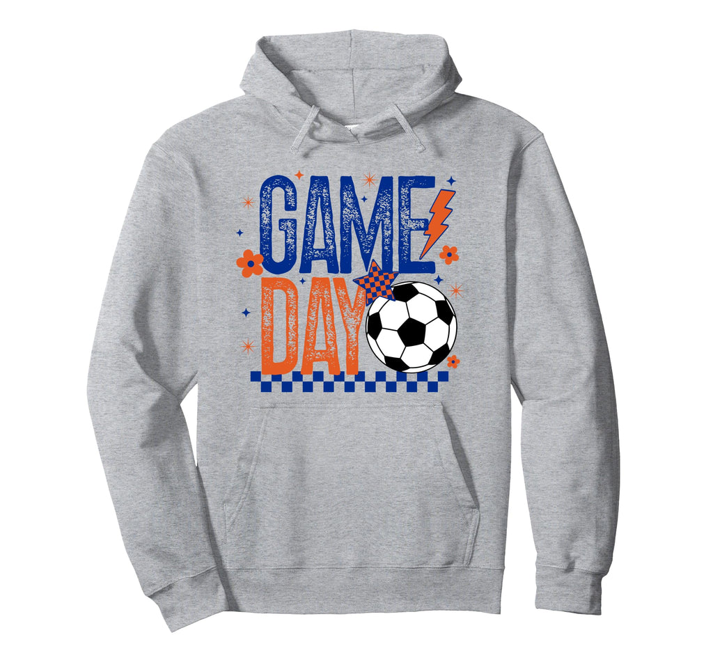 Game Day Soccer Season Blue Orange Hoodie - Aesthetic Graphic for Adults - T-Shirt, Sweatshirt, Hoodie