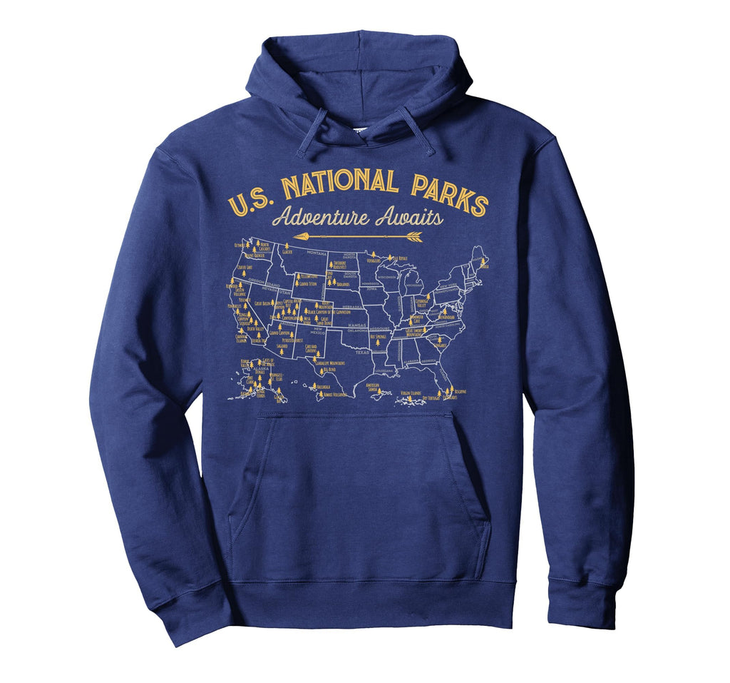 National Parks Map Camping Hiking Hoodie - Minimalist Print Men Women - T-Shirt, Sweatshirt, Hoodie