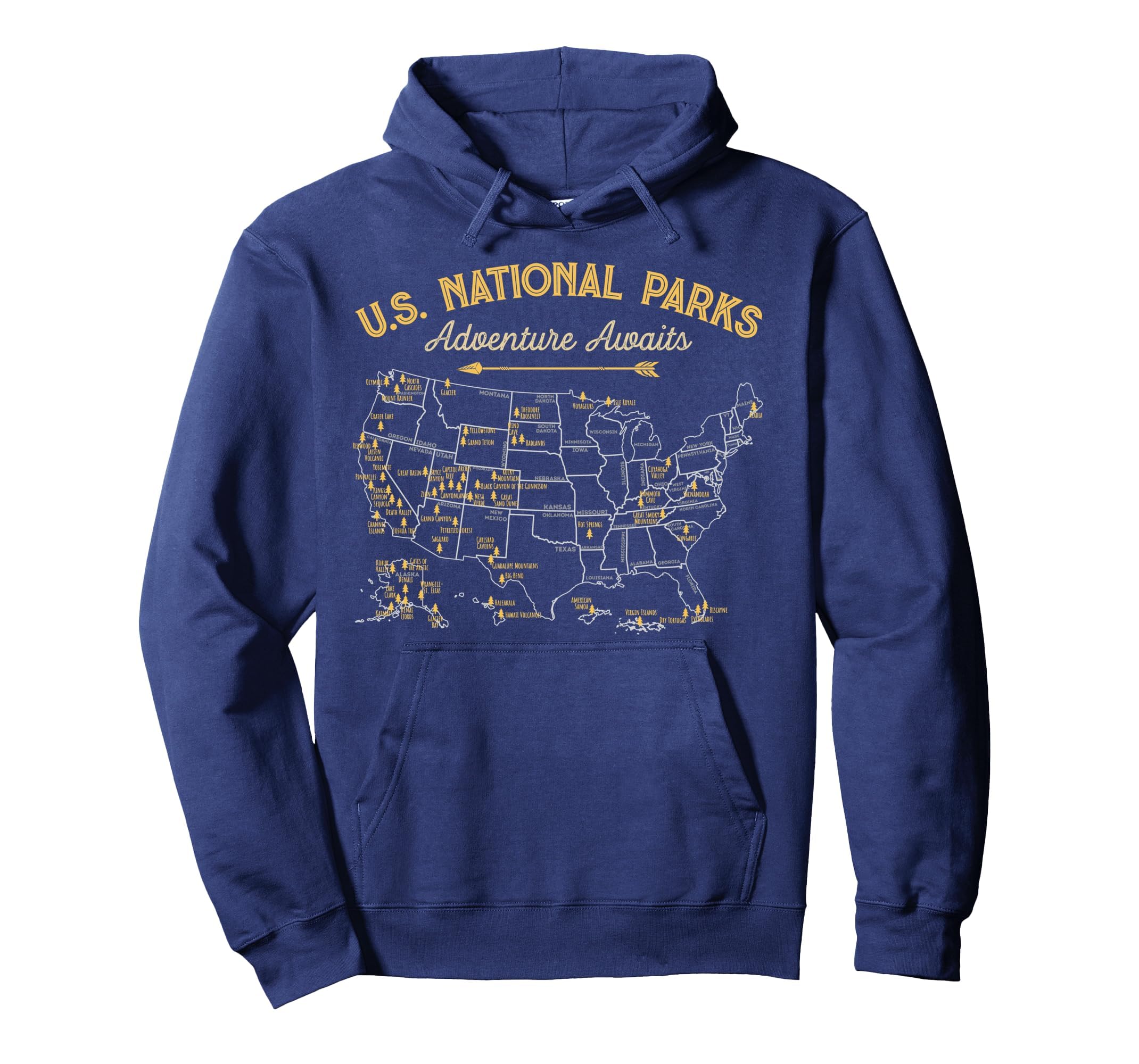 National Parks Map Camping Hiking Hoodie - Minimalist Print Men Women - T-Shirt, Sweatshirt, Hoodie