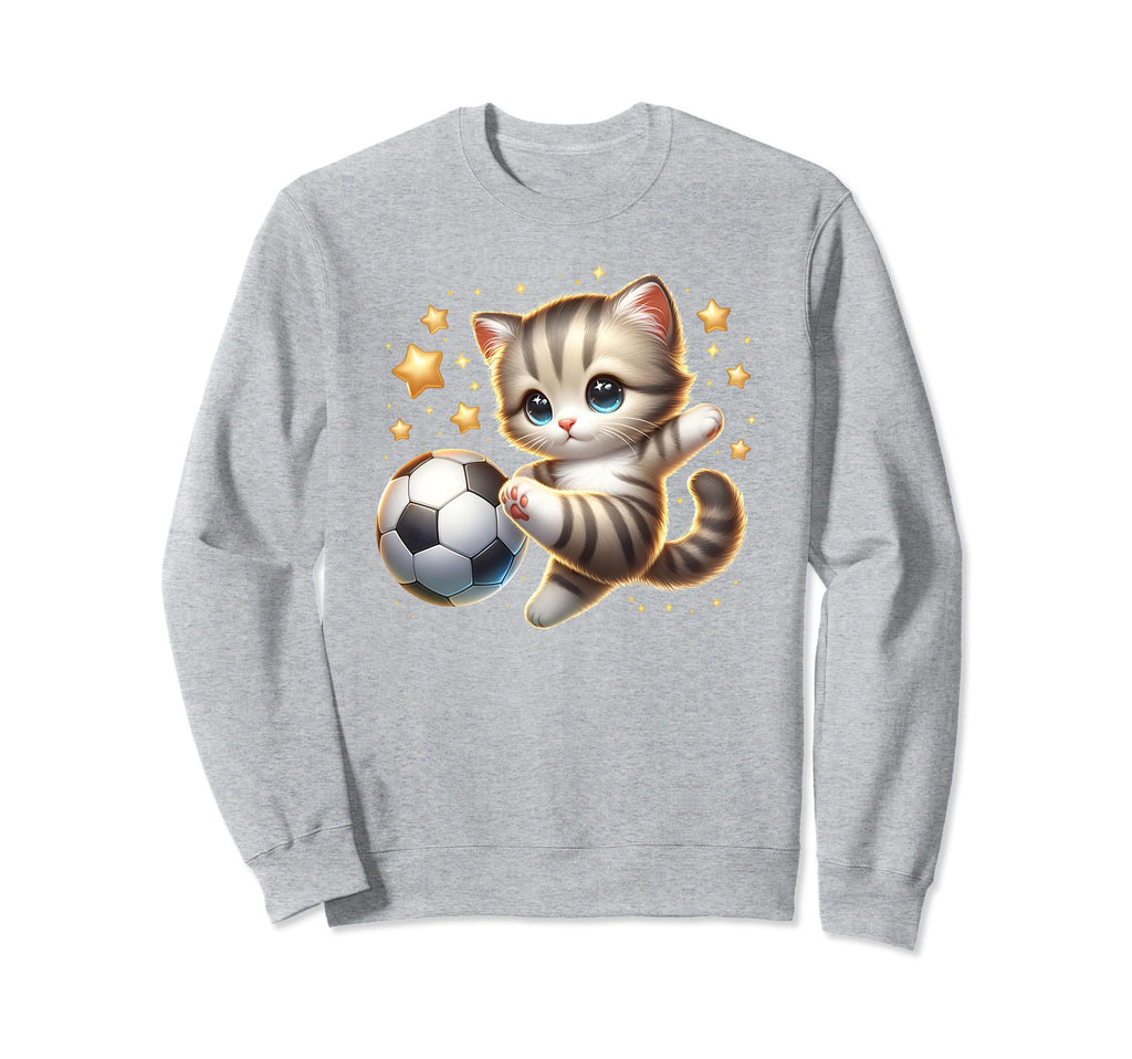 Cat Kitten Soccer Player Kicking Sweatshirt - Aesthetic Graphic Men Women - T-Shirt, Sweatshirt, Hoodie