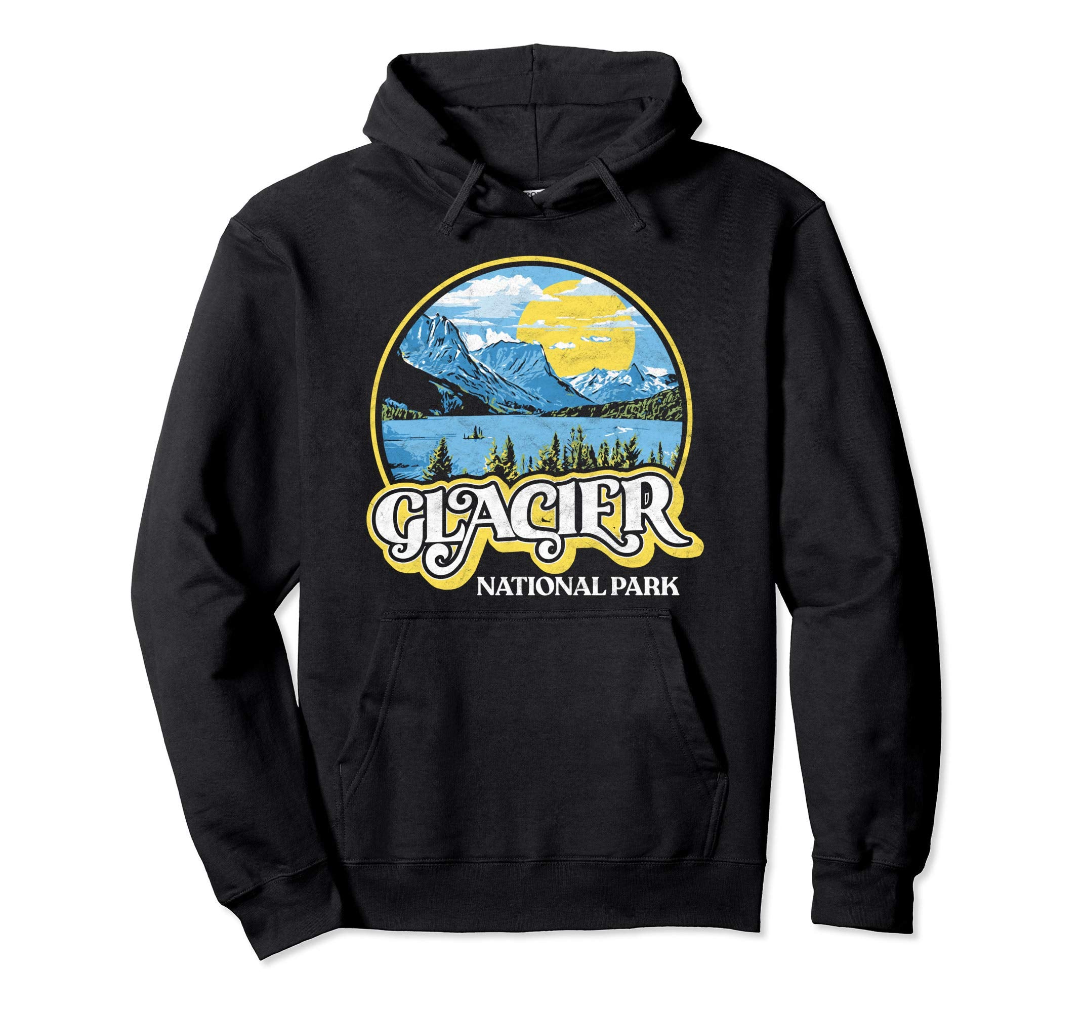Glacier National Park Montana 80S Hoodie - Trendy Graphic Unisex - T-Shirt, Sweatshirt, Hoodie