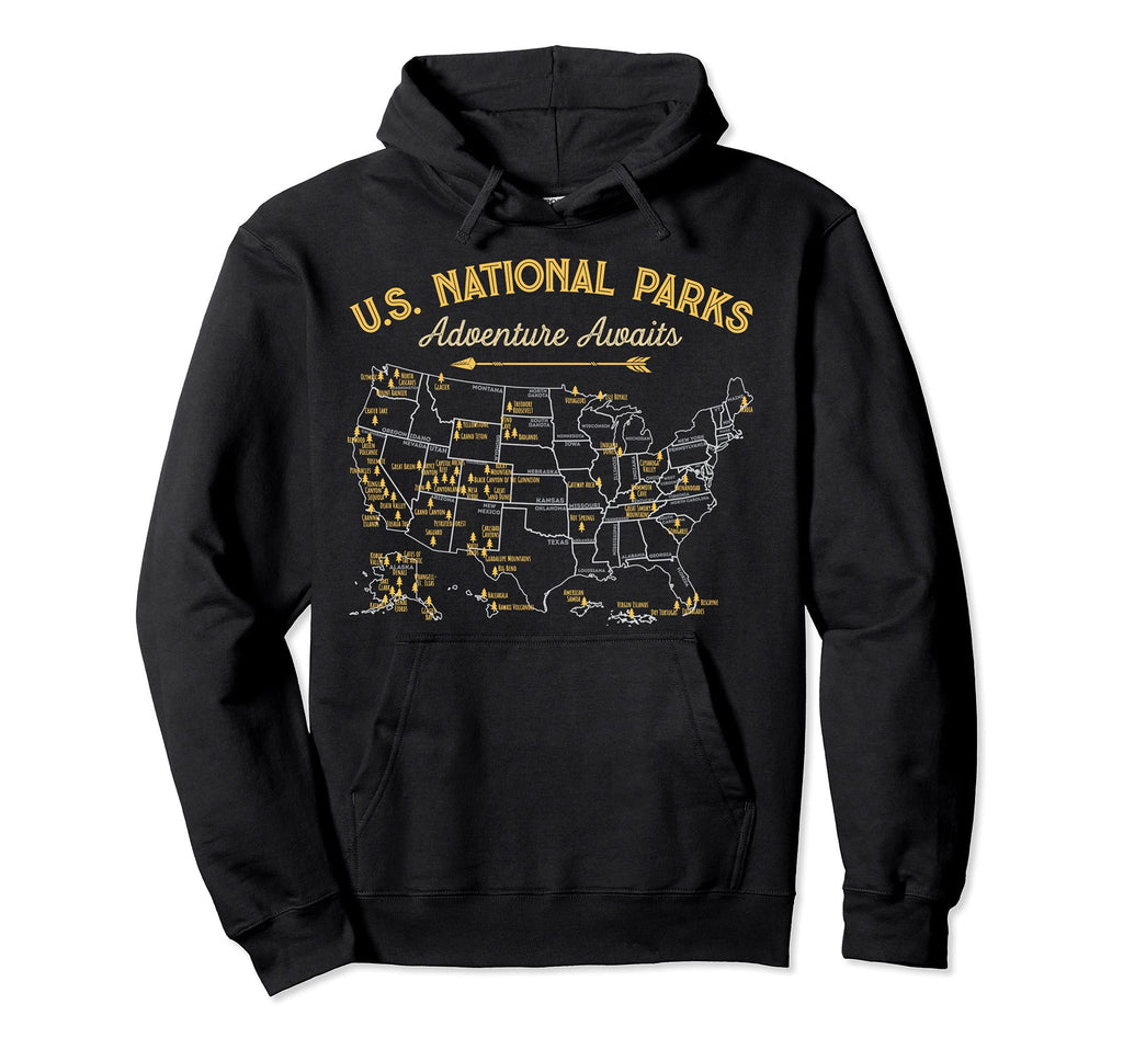 62 National Parks Map Gifts Us Park Hoodie - Fun Novelty Design for Adults - T-Shirt, Sweatshirt, Hoodie