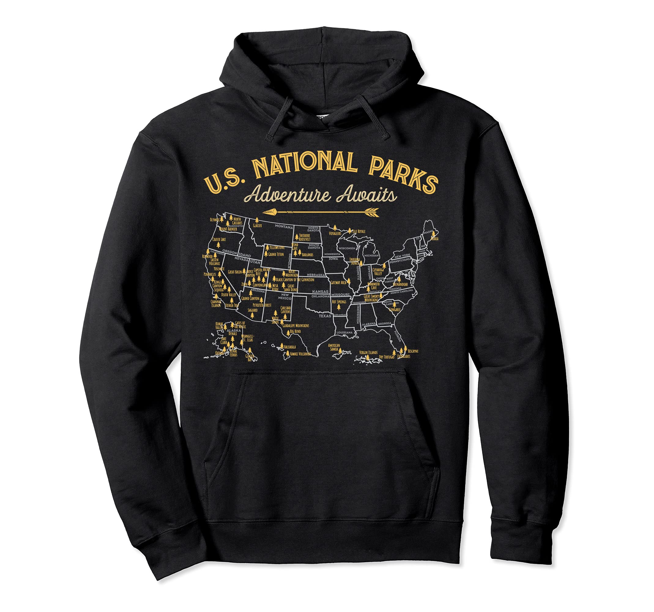 62 National Parks Map Gifts Us Park Hoodie - Fun Novelty Design for Adults - T-Shirt, Sweatshirt, Hoodie