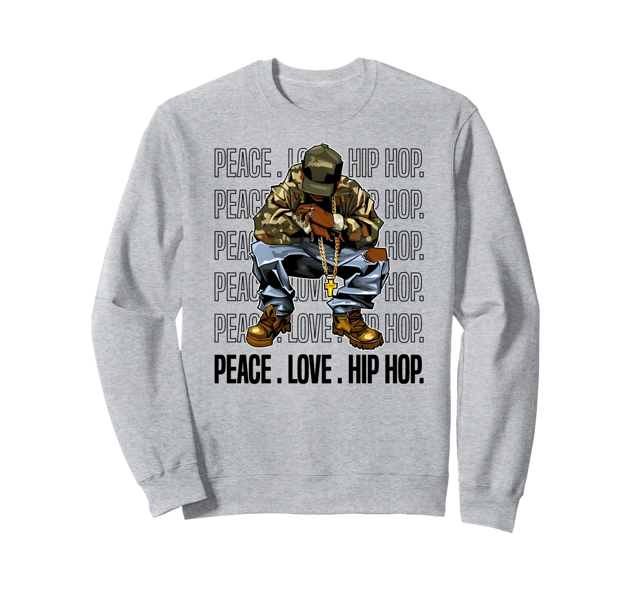 Peace Love Hip Hop Old School 90 Sweatshirt - Unique Graphic for Adults - T-Shirt, Sweatshirt, Hoodie