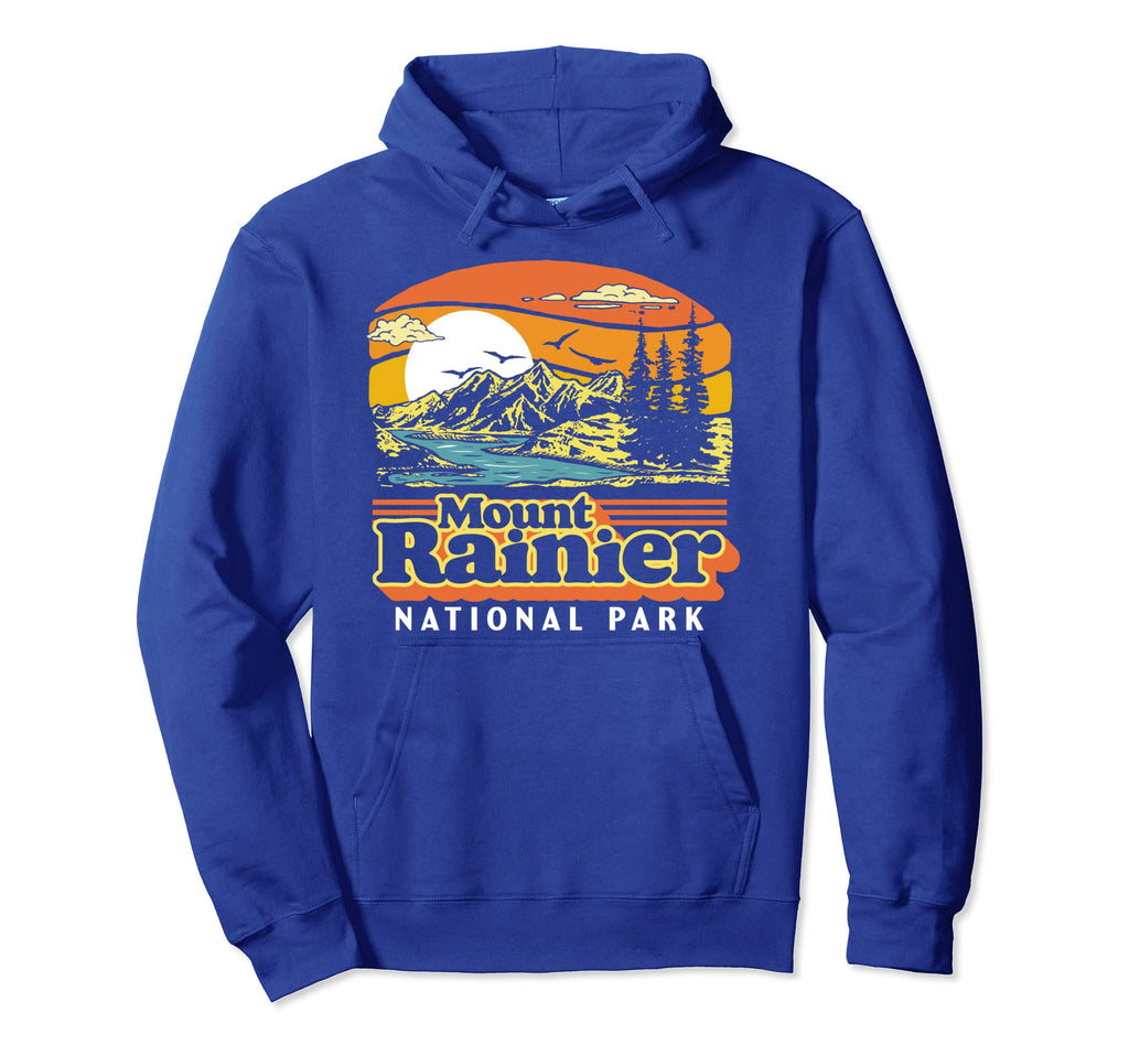 Mount Rainier National Park 80S Hoodie - Fun Novelty Design Men Women - T-Shirt, Sweatshirt, Hoodie