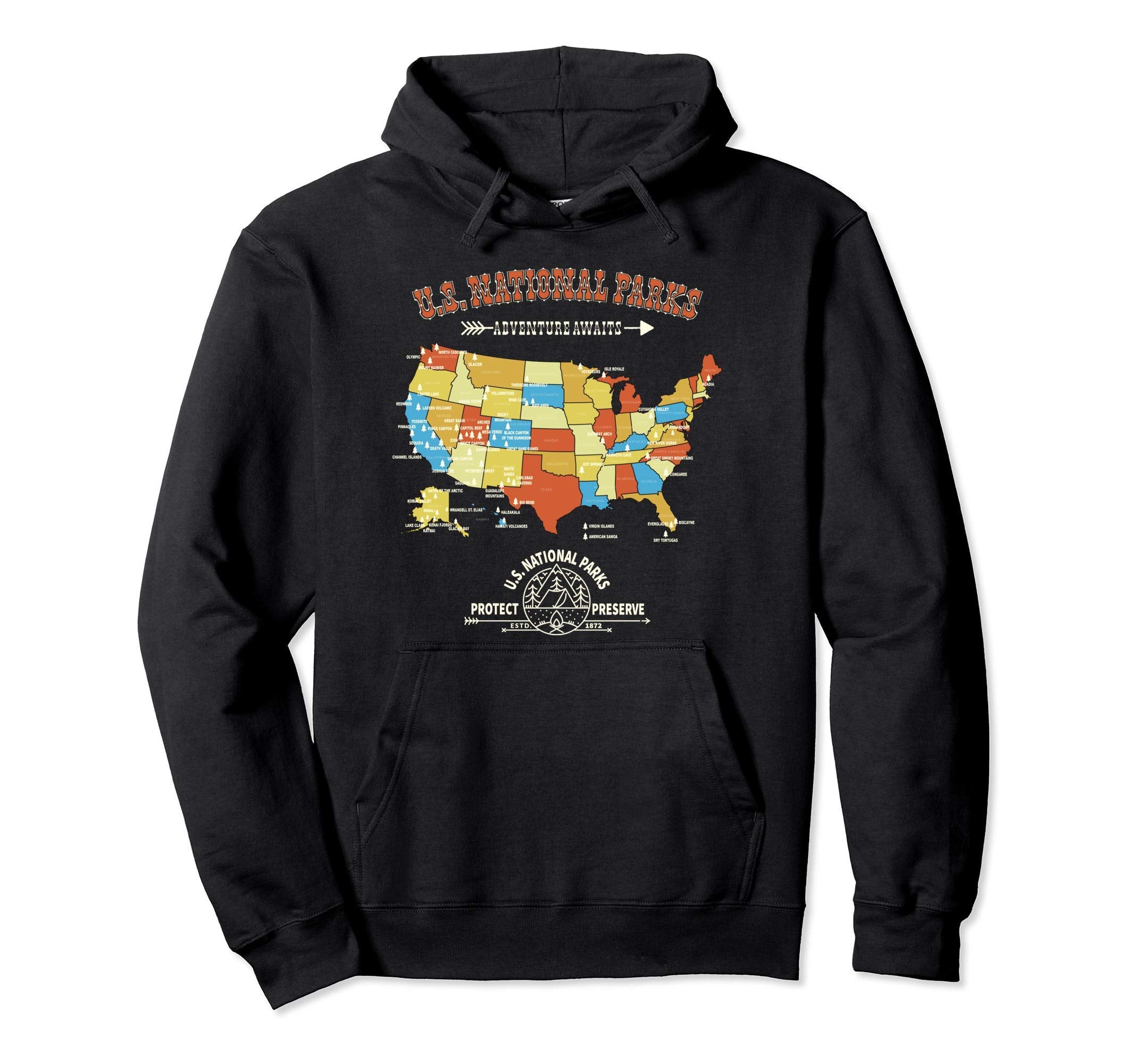 63 National Parks Map American Hiking Hoodie - Novelty Apparel Men Women - T-Shirt, Sweatshirt, Hoodie
