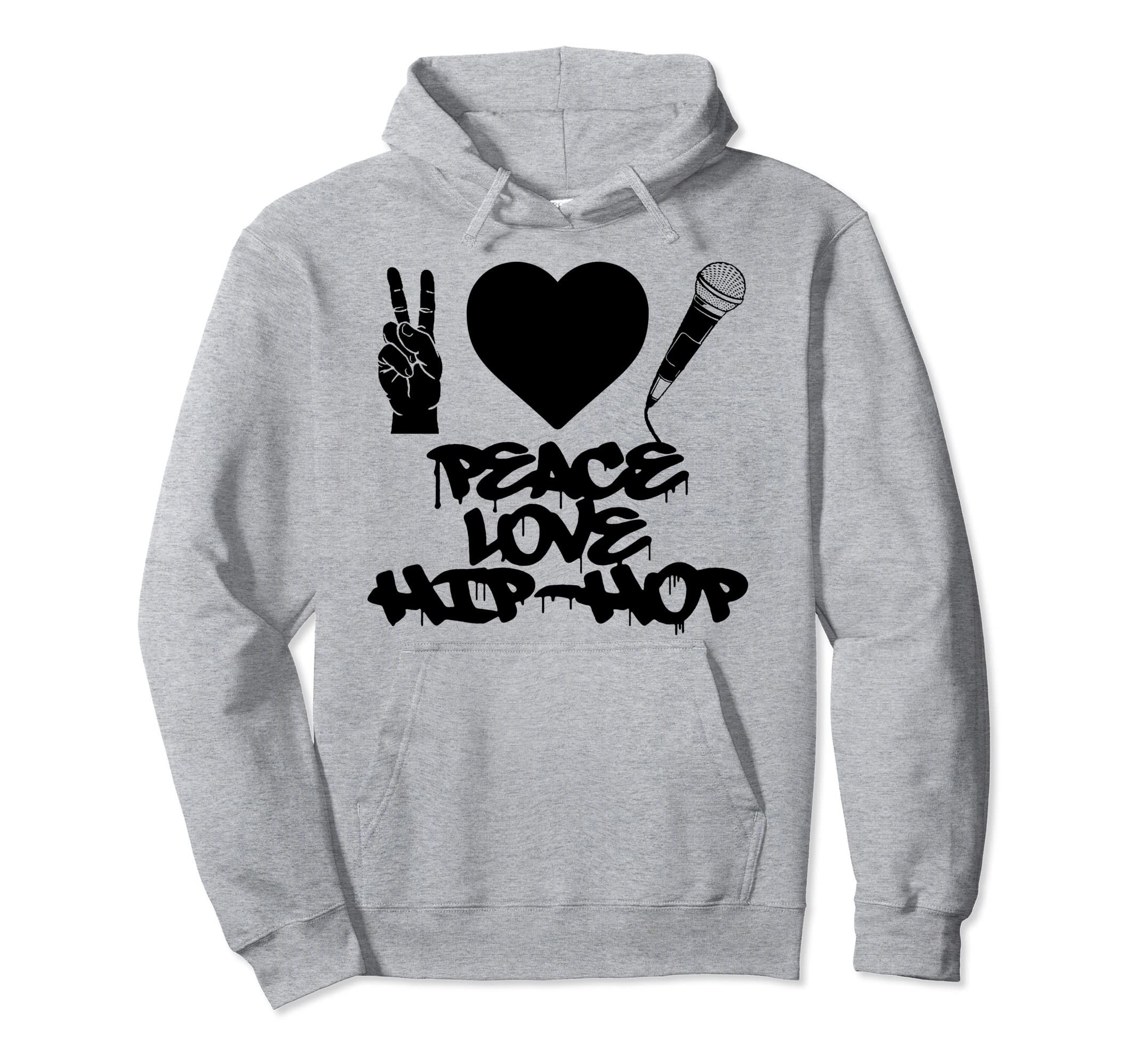 Peace Love Hip Hop Old School Rap Mic Hoodie - Minimalist Print Men Women - T-Shirt, Sweatshirt, Hoodie