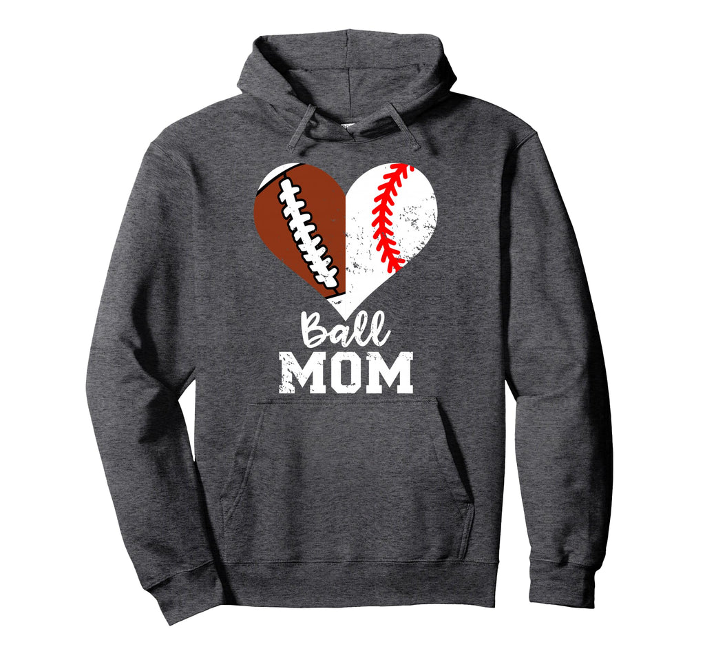 Ball Mom Heart Funny Football Hoodie - Streetwear Style for Adults - T-Shirt, Sweatshirt, Hoodie