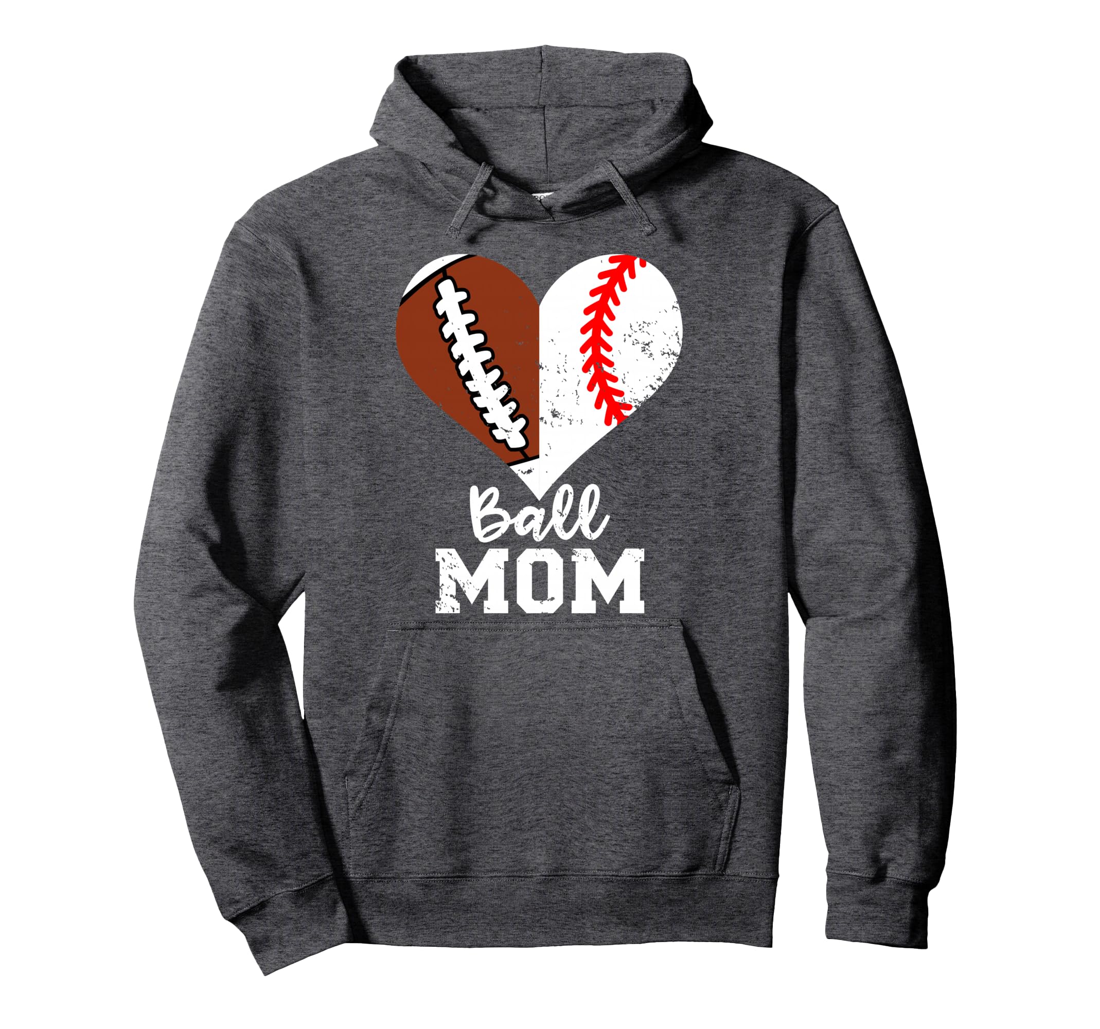 Ball Mom Heart Funny Football Baseball Hoodie - Unique Graphic Men Women - T-Shirt, Sweatshirt, Hoodie