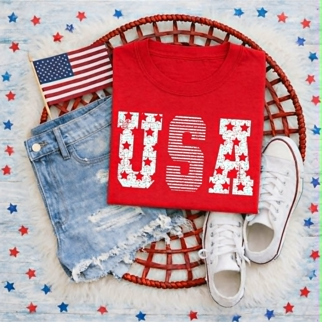 Distressed Stars Stripes Red USA 4th of July Graphic - Adult & Kids T-Shirts, Sweatshirts & Hoodies apparel design preview 1