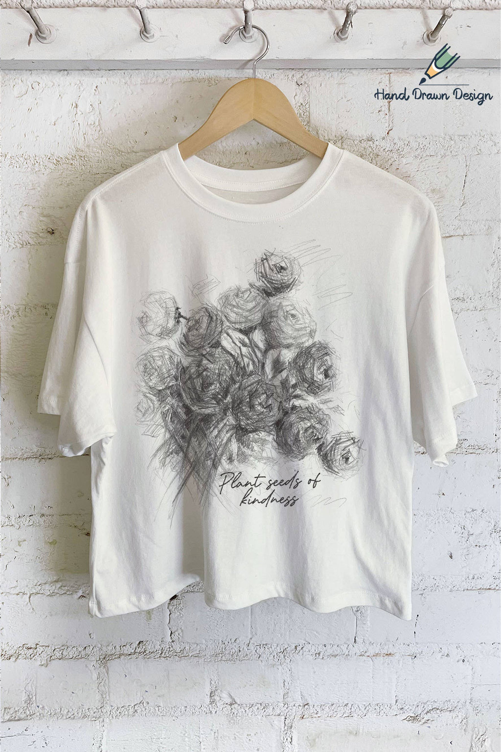Plant Seeds of Kindness Rose Hand Drawn Graphic Long - Adult & Kids T-Shirts, Sweatshirts & Hoodies apparel design preview 1