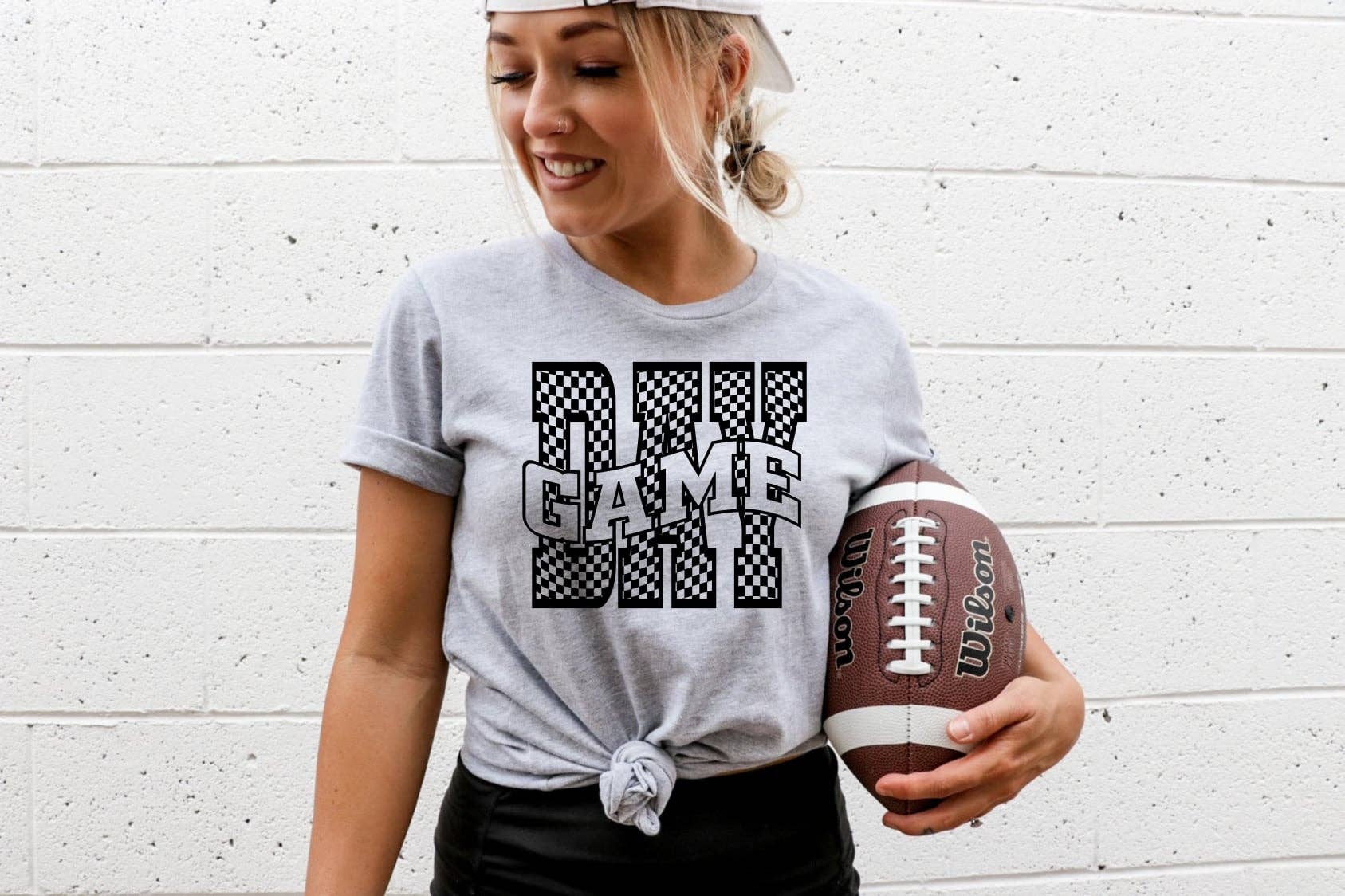 Gameday Retro Checker Font Grey Football Graphic - Adult & Kids T-Shirts, Sweatshirts & Hoodies apparel design preview 1