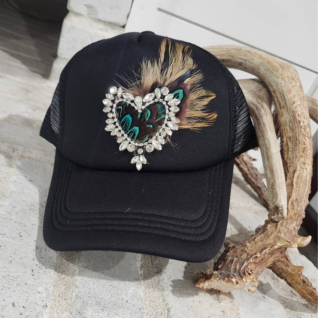 Rhinestone Heart and Feather Trucker Hat - Adult & Kids T-Shirts, Sweatshirts & Hoodies apparel design preview 1