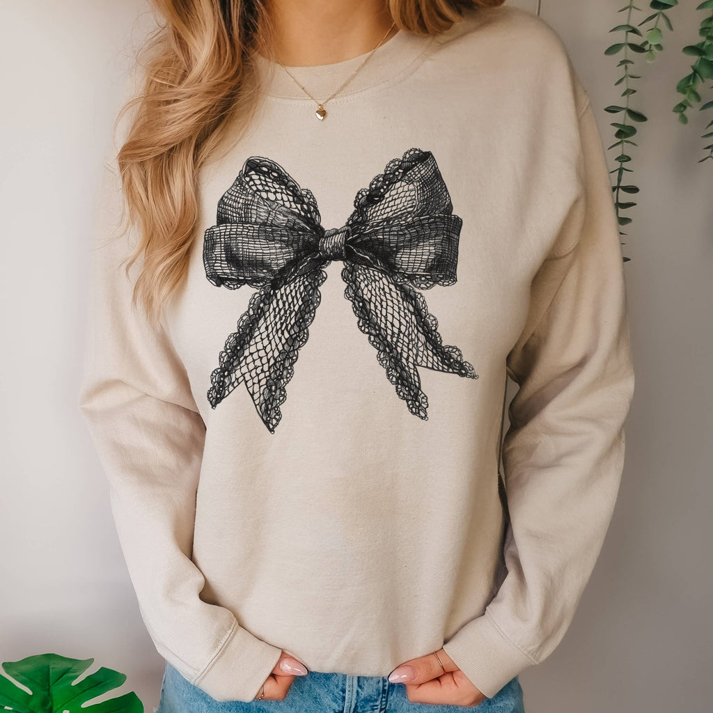 Black Lace Bow Crewneck Everyday Sizes S-2XL - Adult & Kids T-Shirts, Sweatshirts & Hoodies apparel design preview 1