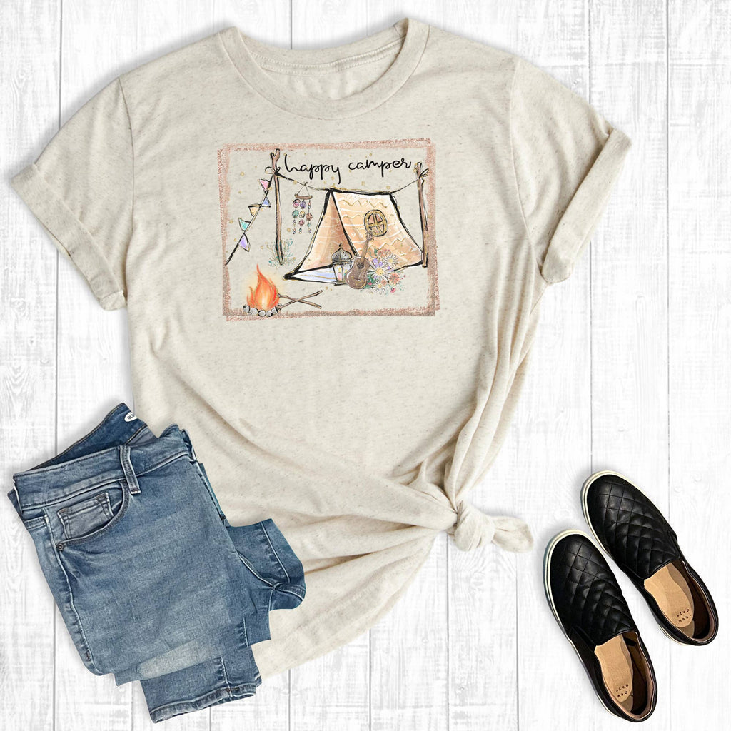 Happy Camper Boho Tent Graphic - Adult & Kids T-Shirts, Sweatshirts & Hoodies apparel design preview 1