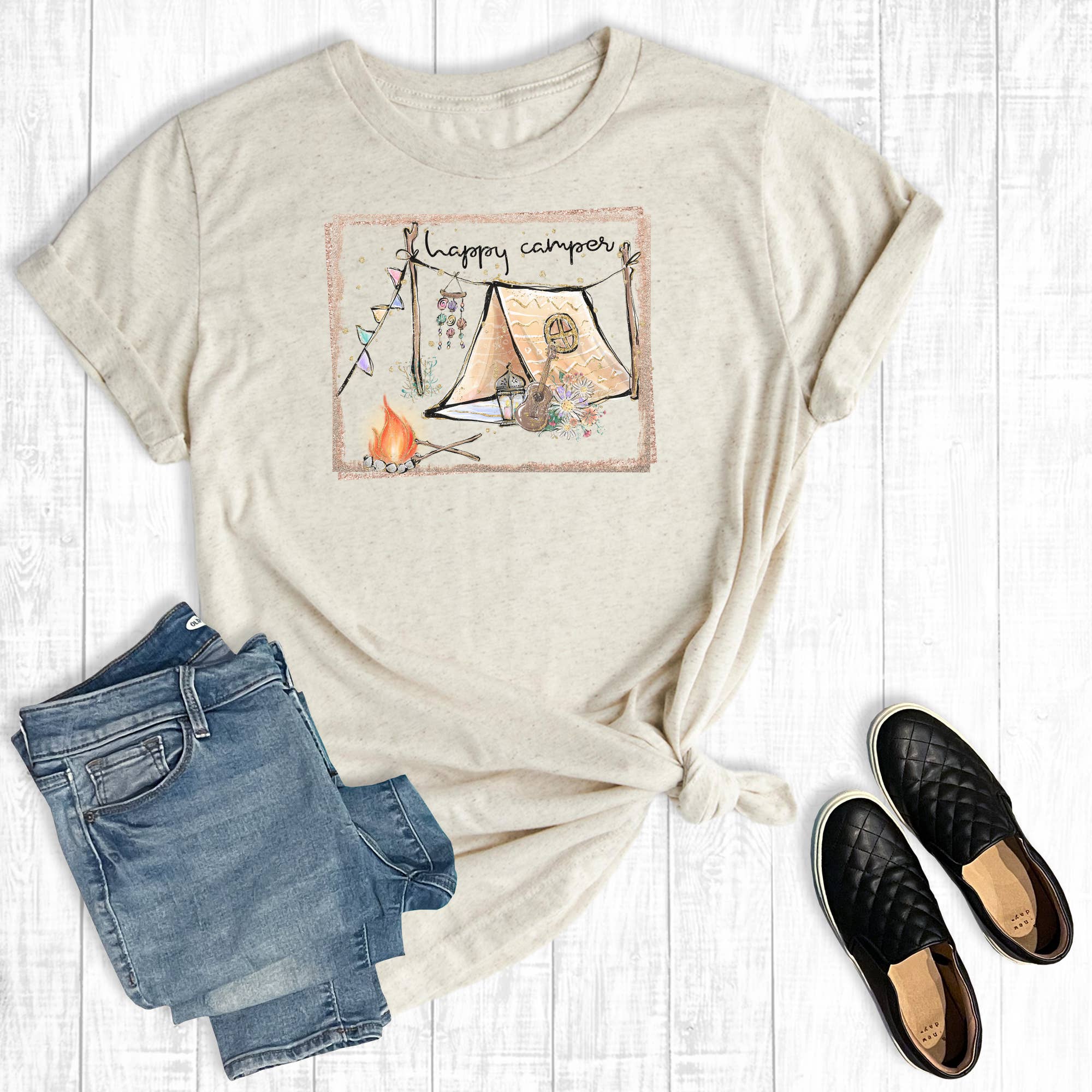 Happy Camper Boho Tent Graphic - Adult & Kids T-Shirts, Sweatshirts & Hoodies apparel design preview 1