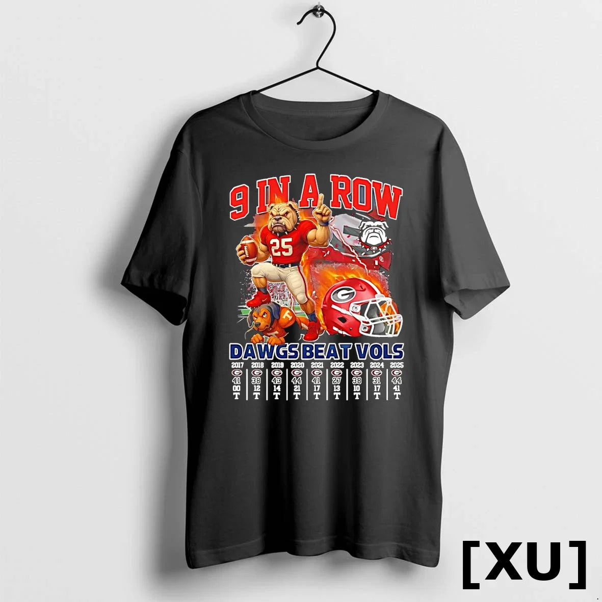 9 In A Row 2025 Georgia Bulldogs Beat Tennessee Vols - Adult & Kids T-Shirts, Sweatshirts & Hoodies apparel design preview 1