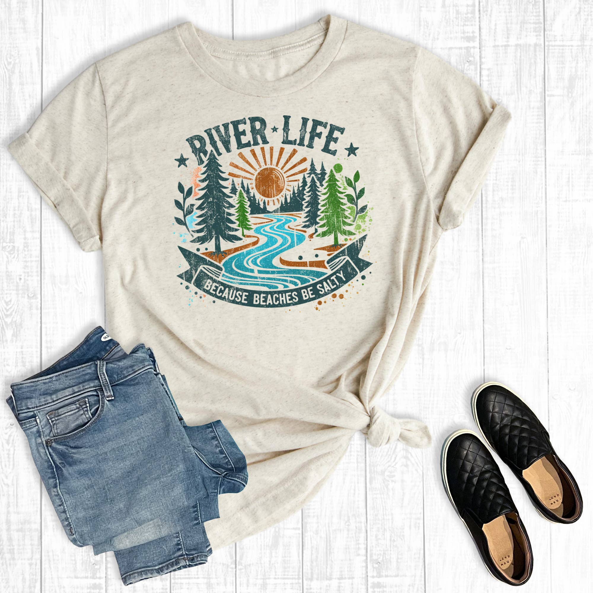 Retro Summer Forest River Live Graphic - Adult & Kids T-Shirts, Sweatshirts & Hoodies apparel design preview 1
