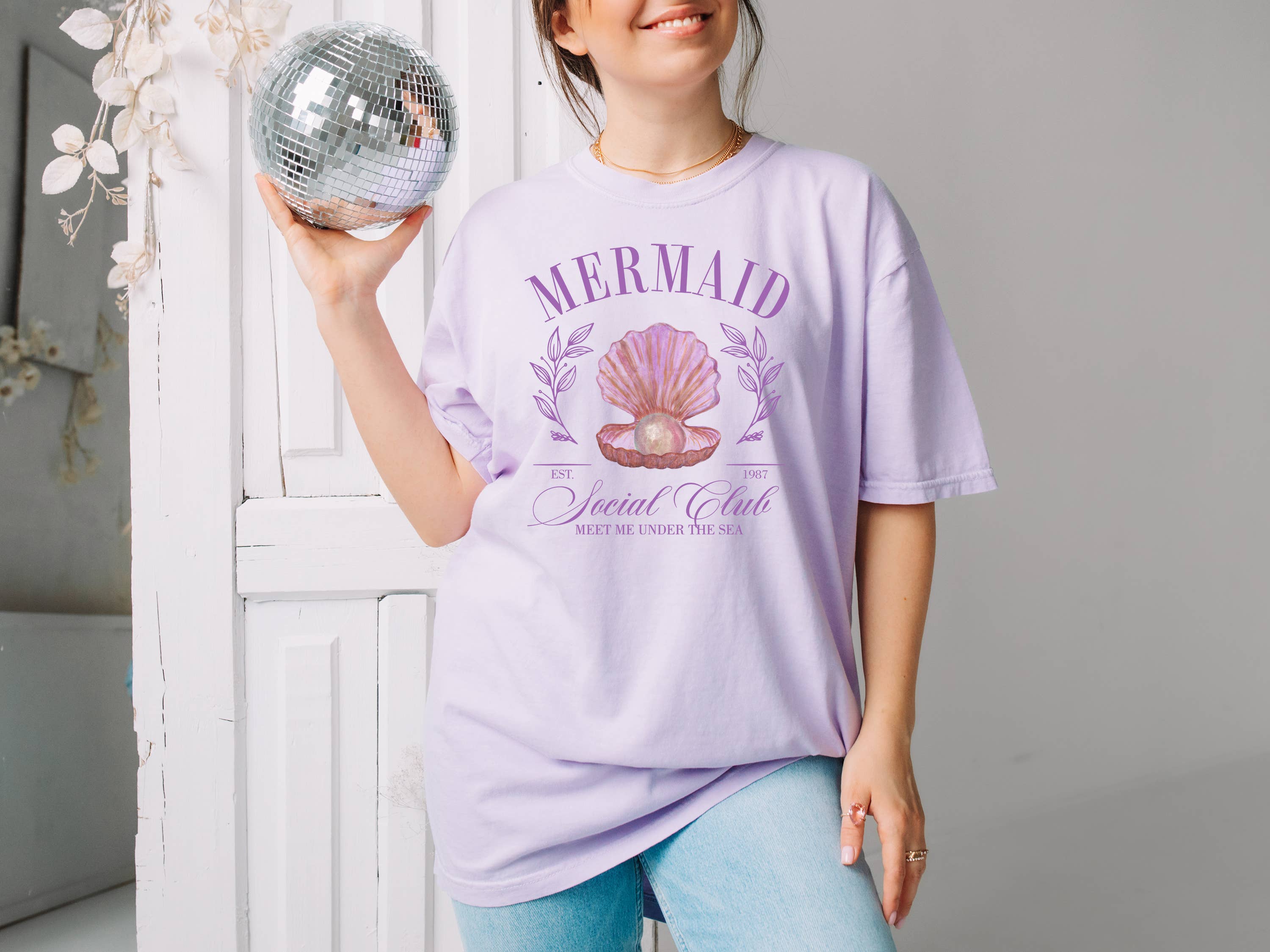 Mermaid Social Club, Sumemr Pastels, Bows, Preppy - Adult & Kids T-Shirts, Sweatshirts & Hoodies apparel design preview 1