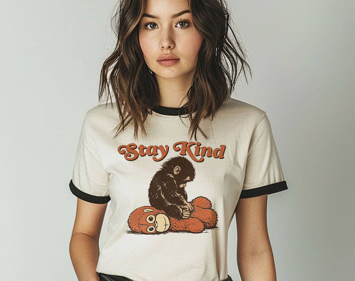 Stay Kind Baby Punch Monkey Cute Ringer - Adult & Kids T-Shirts, Sweatshirts & Hoodies apparel design preview 1